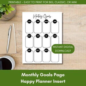 Monthly Goals PRINTABLE Planner Insert for Happy Planner | Big, Classic ...