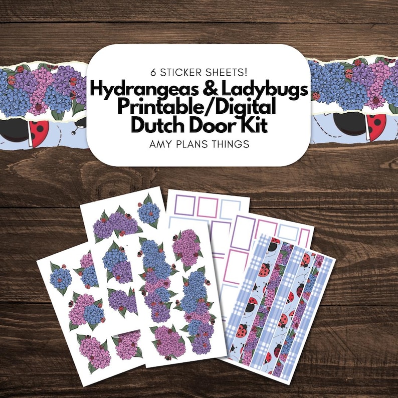 Printable Dutch Door Sticker Kit: Hydrangeas & Ladybugs - Etsy