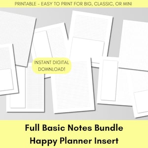 Happy Planner Notes Insert: Dot Grid, Lined, Grid (Digital Download)