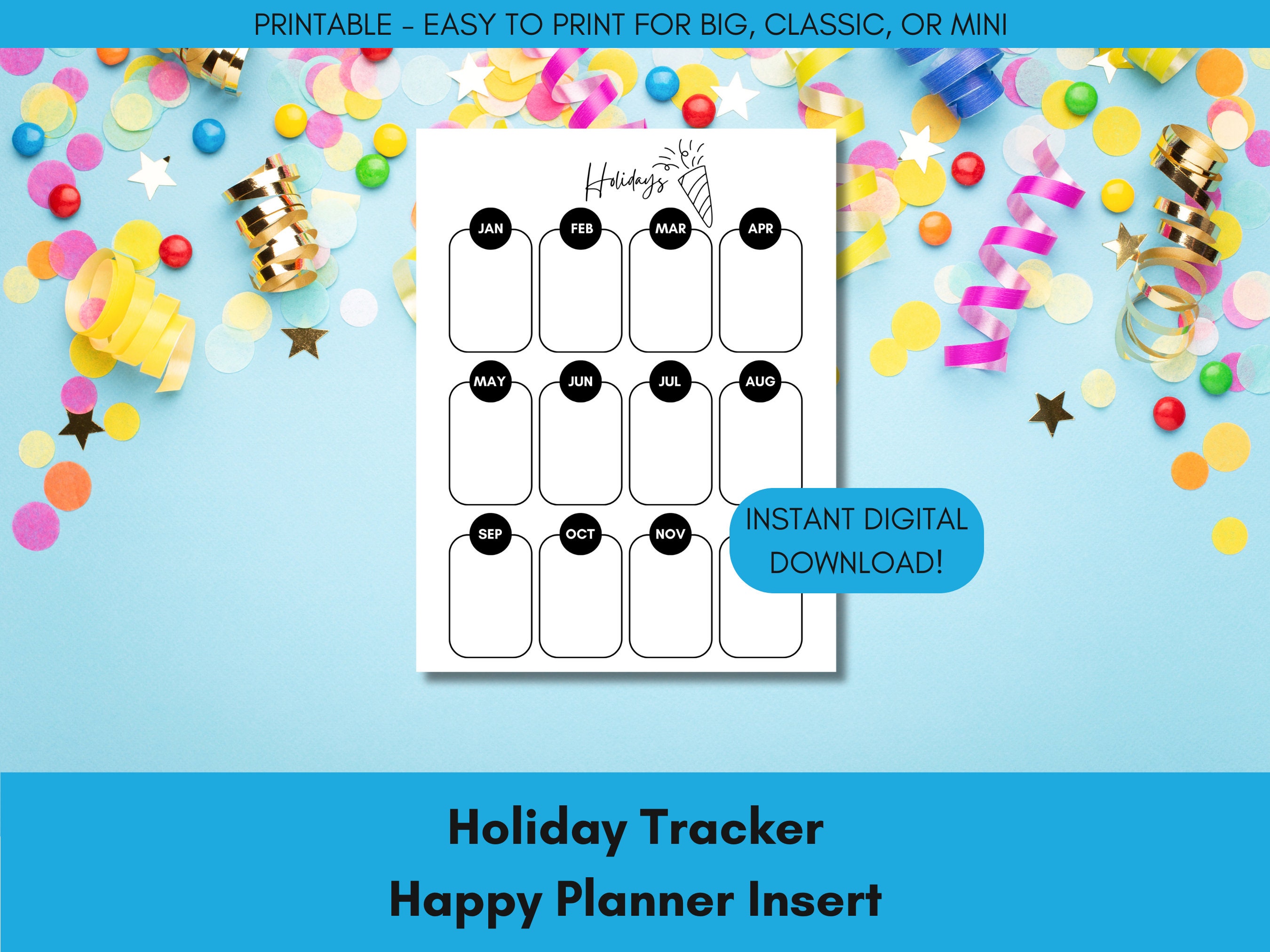 Holiday Tracker PRINTABLE Planner Insert for Happy Planner Big, Classic ...