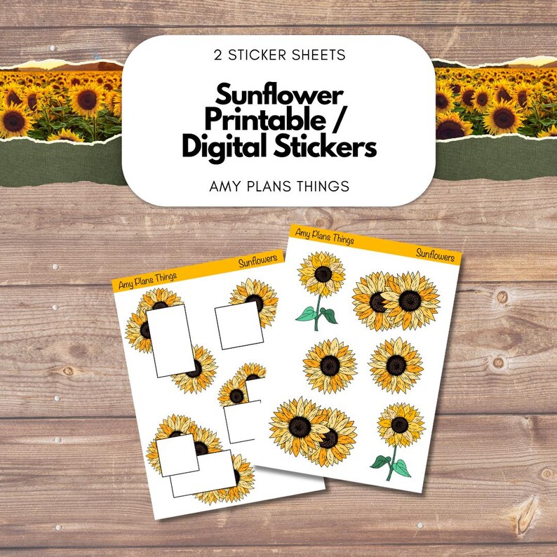 Printable Stickers Sunflower Theme Digital Download Stickers Sticker