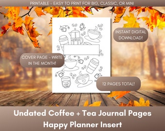 Coffee & Tea Journal Inserts: Happy Planner Printable (Digital Download)