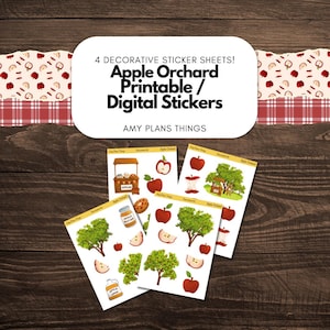 Printable Stickers - Apple Orchard Theme | Digital Download Stickers | Sticker for Planner Journal Stickers | Fall Clip Art Apples