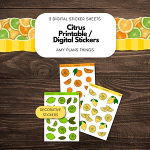 Citrus Planner Stickers: Lemon, Lime, Orange Clip Art (Digital Download)