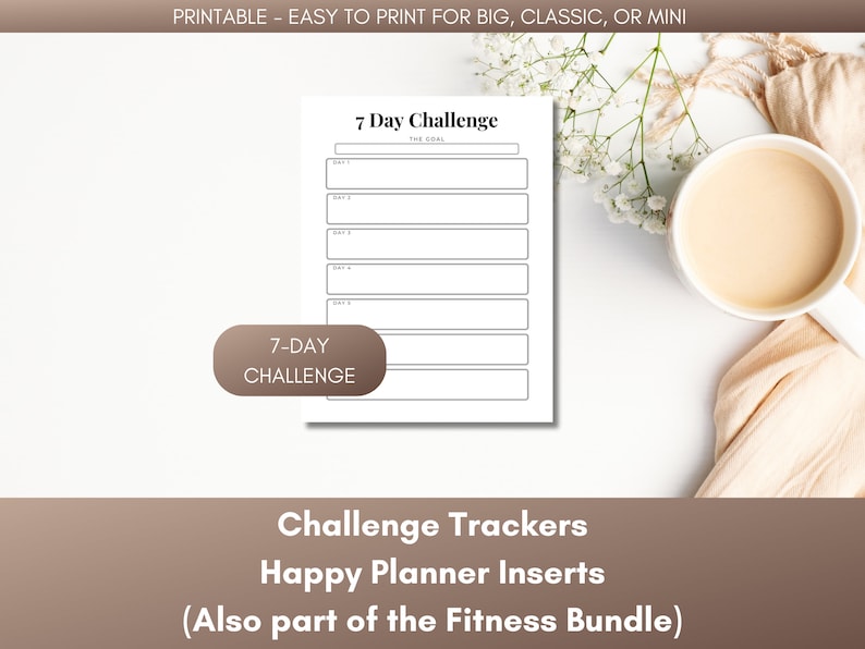 Challenge Tracker PRINTABLE Planner Inserts for Happy Planner Challenge