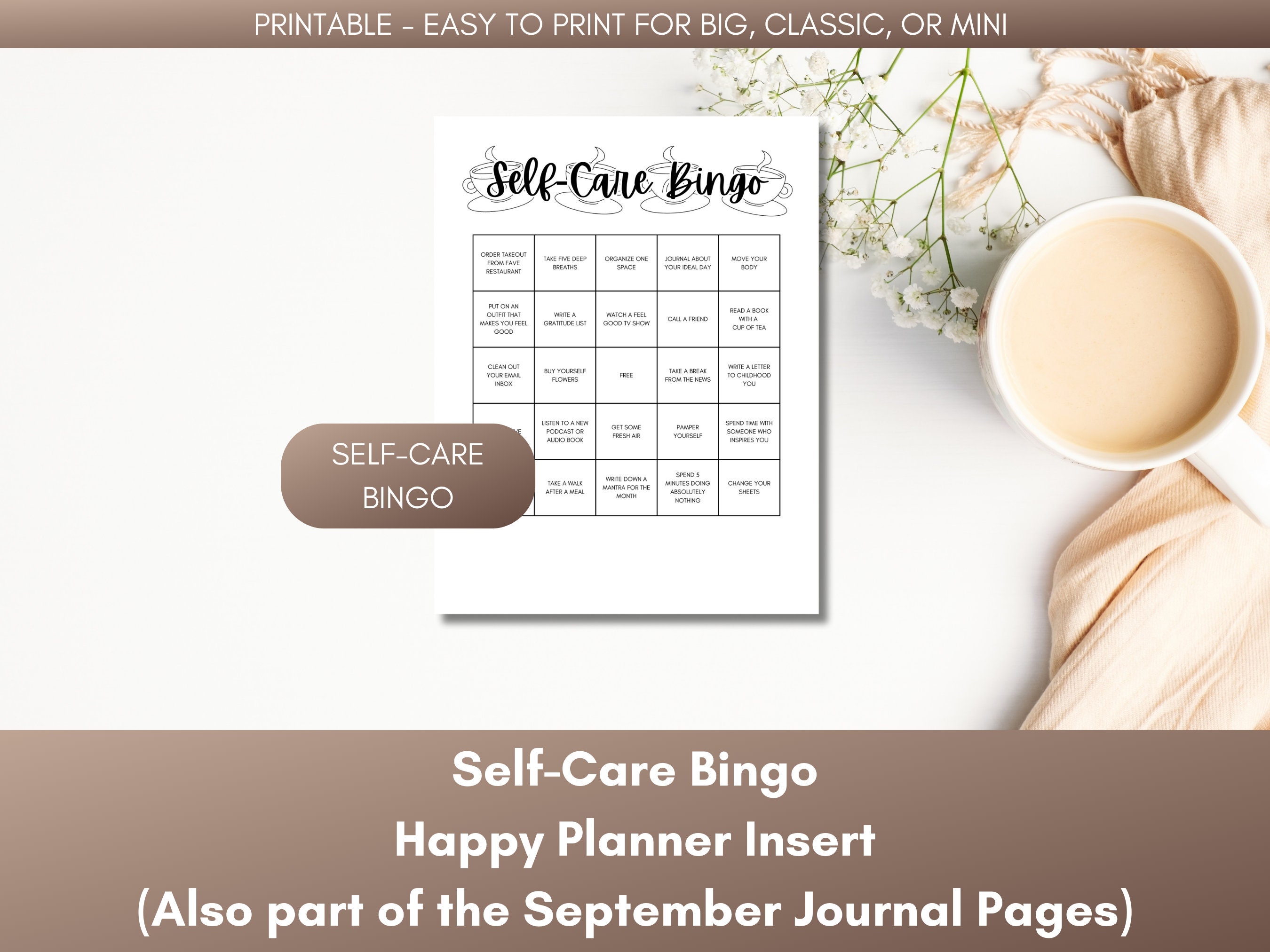 Self-care Bingo PRINTABLE Planner Insert for Happy Planner Self-care ...