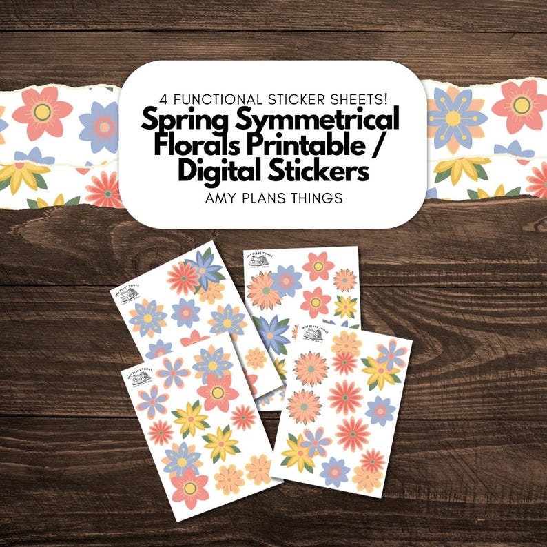 Spring Symmetrical Florals: Printable Planner Stickers (digital ...