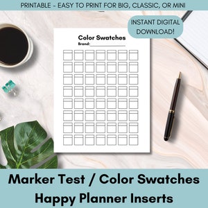 Kleurstaalgrafiek | Markertestpagina | Planner-inserts voor Happy Planner AFDRUKBARE kleurstaal voor pennen | Gelukkig planner invoegen | Digitaal