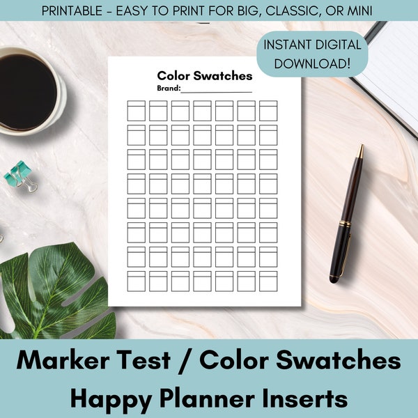 Color Swatch Chart | Marker Test Page | Planner Inserts for Happy Planner PRINTABLE Color Swatch for Pens | Happy Planner Insert | Digital