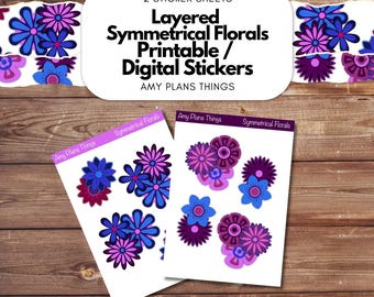 Layered Floral Planner Stickers: Symmetrical Design (Digital Download)