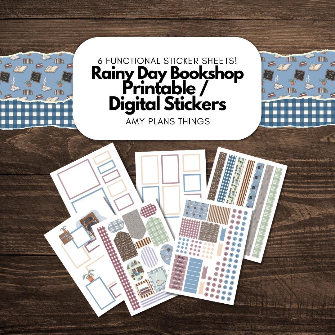 Rainy Day Bookshop Stickers: Printable Functional Planner Stickers ...