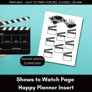 TV Shows to Watch PRINTABLE Planner Insert for Happy Planner | Show Tracker Insert for Big, Classic, Mini | Tracking Inserts for Journal