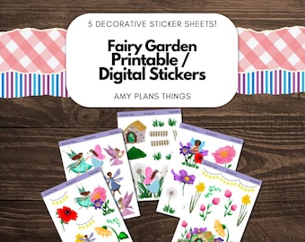 Fairy Garden Stickers: Printable Planner Stickers, Fairies & Flowers (Digital Download)
