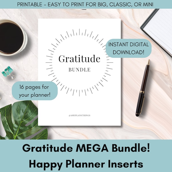 Gratitude Journal PRINTABLE for Happy Planner | Daily, Weekly, Monthly Pages | Journaling Prompts, Activities | Self-Care & Mindfulness