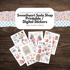 Sweetheart Soda Shop-klistermärken: Utskrivbara dekorativa planeringsklistermärken (digital nedladdning)