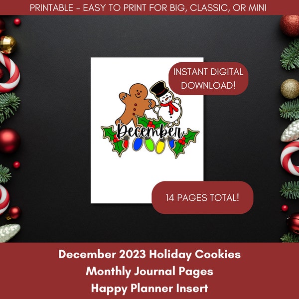 December 2023 Journal Insert | Colorful Holiday Cookie Themed Journal Spread | Happy Planner Insert | PRINTABLE Tracking Spread Planner