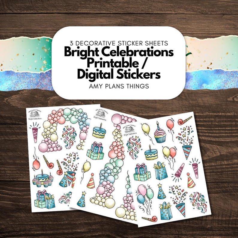 Bright Celebrations Stickers: Whimsical Planner Stickers (digital ...