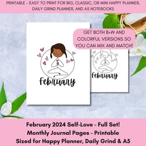 Februar 2024 Journal Einlage | FULL BUNDLE Self-Love Themed Journal Spread | Druckbare Planer Einlage für Happy Planner, Daily Grind, A5