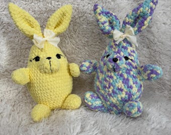 Handmade Velvet Crochet Bunny – Soft Amigurumi Plush with Bow