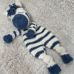 Crochet Zebra Plush: Blue & White Amigurumi Stuffed Animal