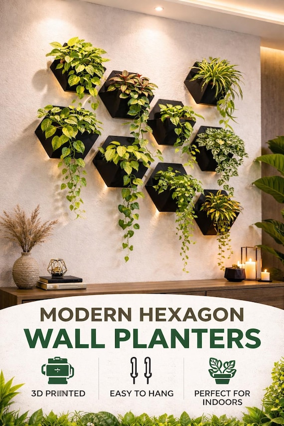 Modern Hexagon Wall Planter: Geometric Minimalist Decor, Succulent holder