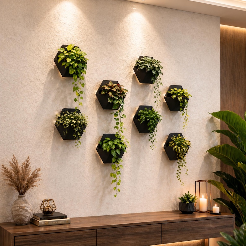 Curated visual reference: Modern Hexagon Wall Planter Minimalist Geometric Plant Holder Home Photo Inspiration