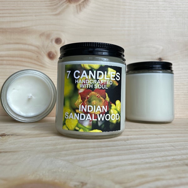 SALE! Indian Sandalwood Soy Candles, Handcrafted Scented Soy Candles, Stress Relief Candle, Aromatherapy Candle 8oz.