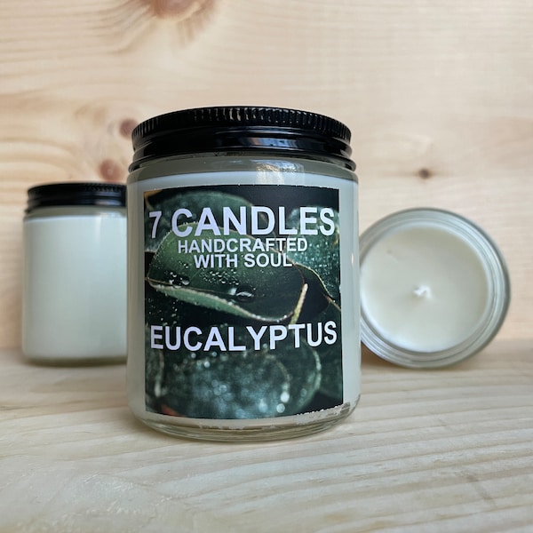SALE! Eucalyptus Soy Candles, Handcrafted Scented Soy Candles, Stress Relief Candle, Aromatherapy Candle 8oz.