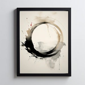 Zen-Kreis, Enso-Kreis, Enso-Welle, Zen-Wandkunst, neutrale abstrakte Kunst, Japandi-Druck, Wohnkultur, graues und schwarzes Plakat, Japandi-Kunstdekor