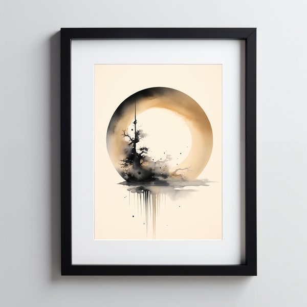 Zen Circle, Enso Circle, Enso Wave, Zen Wall Art, Neutral Abstract Art, Japandi Print, Home Decor,