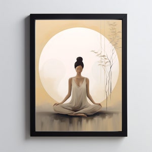 Arte murale zen, arte astratta neutra, meditazione, serenità, stampa japandi, bellissimo poster zen, donna zen japandi, tramonto zen