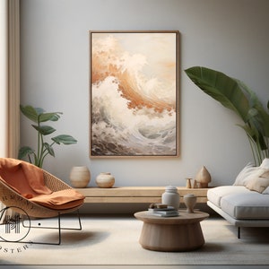 Wabi Sabi Neutral wall art, Japandi Abstract Art Print, Terracotta Colours Modern Minimalist Art, Hokusai, The Great Wave, Japanese poster