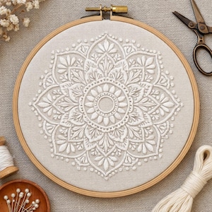 Motif de broderie florale mandala bohème | Dessin à la main PDF imprimable | Art moderne de cerceau | Téléchargement instantané