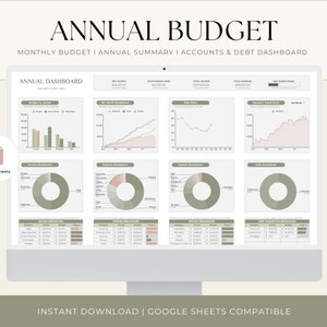 Annual Budget Spreadsheet, Google Sheets Budget Template, Monthly Budget Planner, Finance Planner, Debt, Net Worth, Yearly Budget, Paycheck