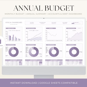 Annual Budget Spreadsheet, Google Sheets Budget Template, Monthly Budget Planner, Finance Planner, Debt, Net Worth, Yearly Budget, Paycheck