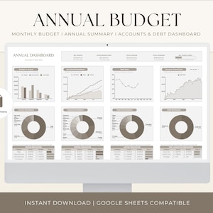 Annual Budget Spreadsheet, Google Sheets Budget Template, Monthly Budget Planner, Finance Planner, Debt, Net Worth, Yearly Budget, Paycheck