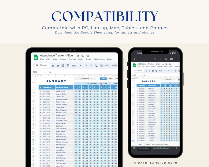 Attendance Tracker Spreadsheet: Employee/student, Automated Dashboard ...