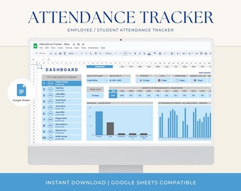 Attendance Tracker Spreadsheet: Employee/Student, Automated Dashboard (Google Sheets)