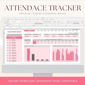 Attendance Tracker, Absent Tracker, Employee Attendance, Student Attendance, Daily Attendance Sheet, Editable Spreadsheet, Annual Dashboard