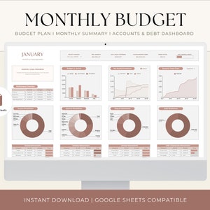 Monthly Budget Spreadsheet, Google Sheets Budget Template, Annual Budget Planner, Finance Planner, Debt, Net Worth, Yearly Budget, Paycheck