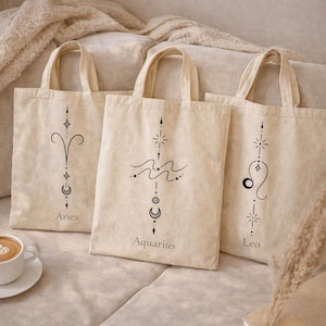 Minimalistische Sternzeichen Stofftasche – Zodiac Tote Bag | Astrologie Geschenk ästhetisch | Baumwolltasche Sternzeichen