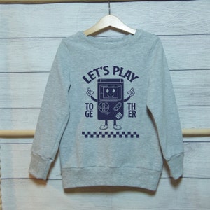 Baby Kinder Pullover Lets play together handgemachtes Statement Sweatshirt verschiedene Größen und Farben Grau