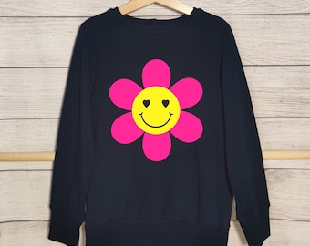 Retro Kinder Pullover - Hippie Blume - handgemachtes Statement Sweatshirt - verschiedene Farben und Größen