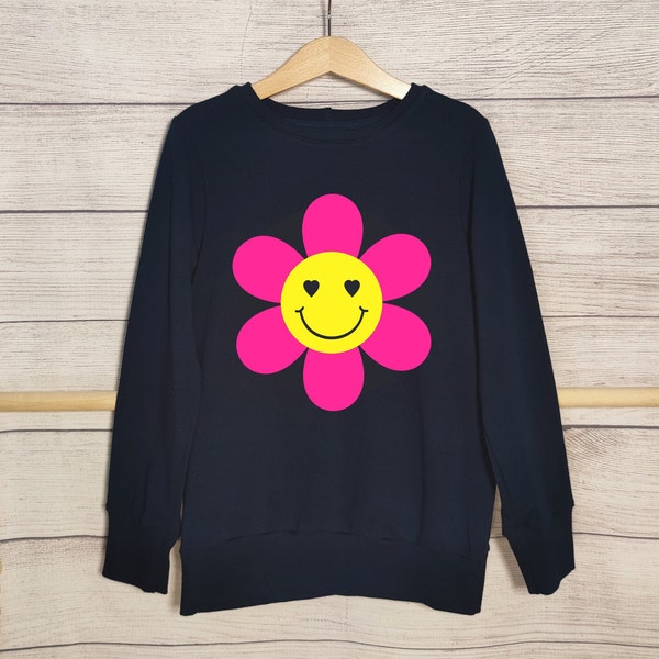 Retro Kinder Pullover - Hippie Blume - handgemachtes Statement Sweatshirt - verschiedene Farben und Größen