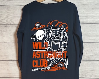 Langarmshirt für Kinder und Babys - Wild Astronaut Club - handgenähtes Jersey Shirt - in verschiedenen Farben und Größen