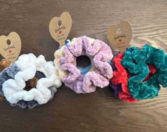 Chenille Crochet Scrunchies – Set of 3 Ruffled Hair Ties