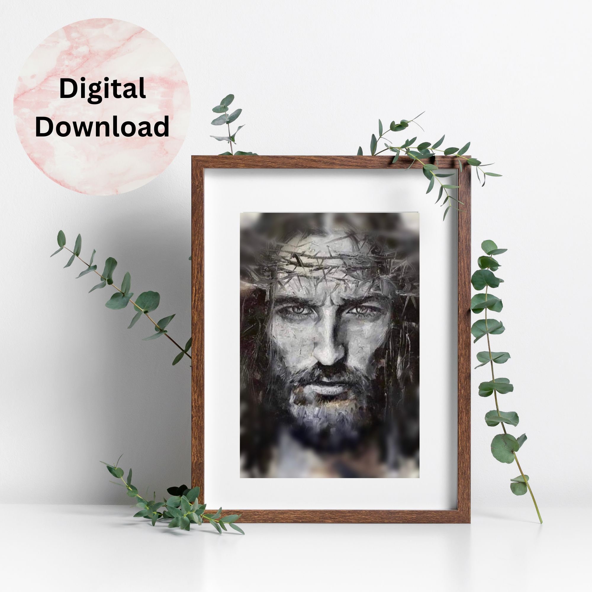 Jesus Portrait, Jesus Wall Art, Jesus Digital Download, Christ Crown of