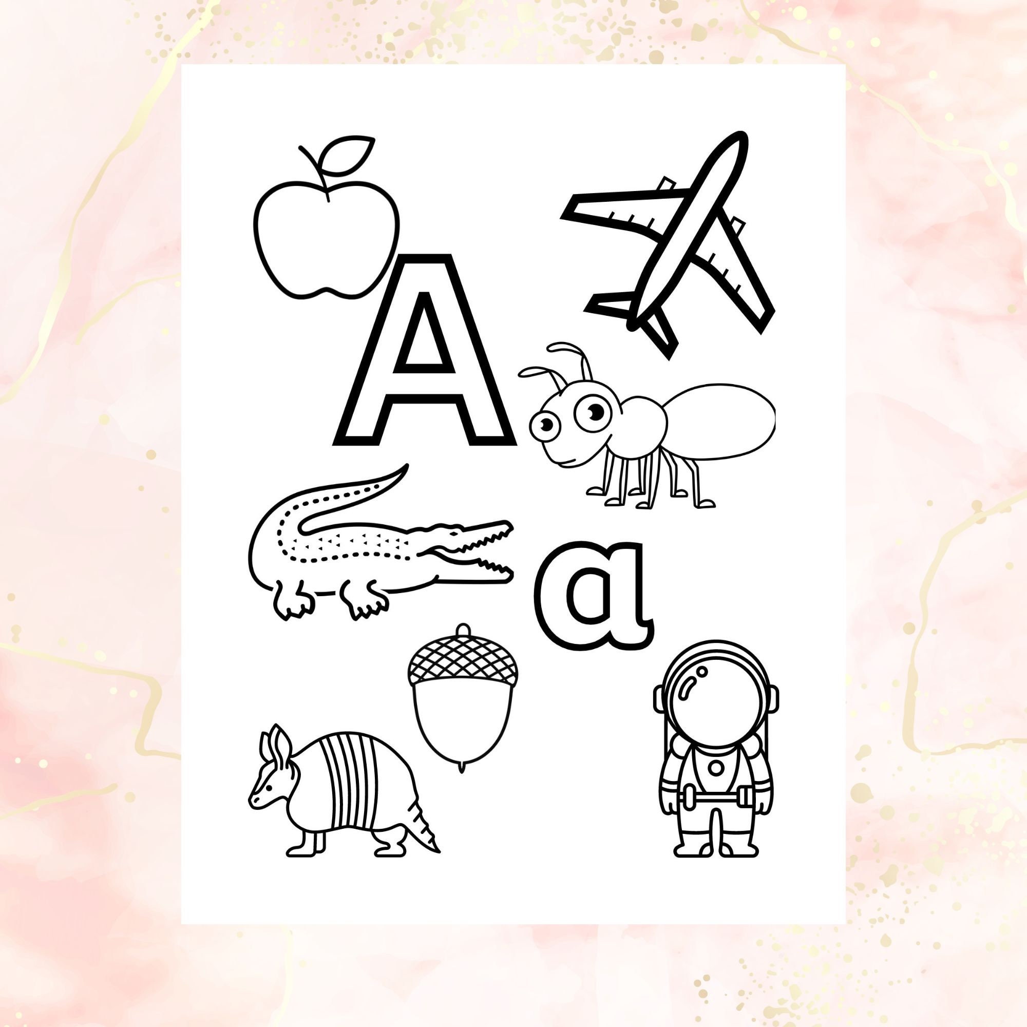 Alphabet Coloring Pages, All 26 Letters, Individual Pages, Digital