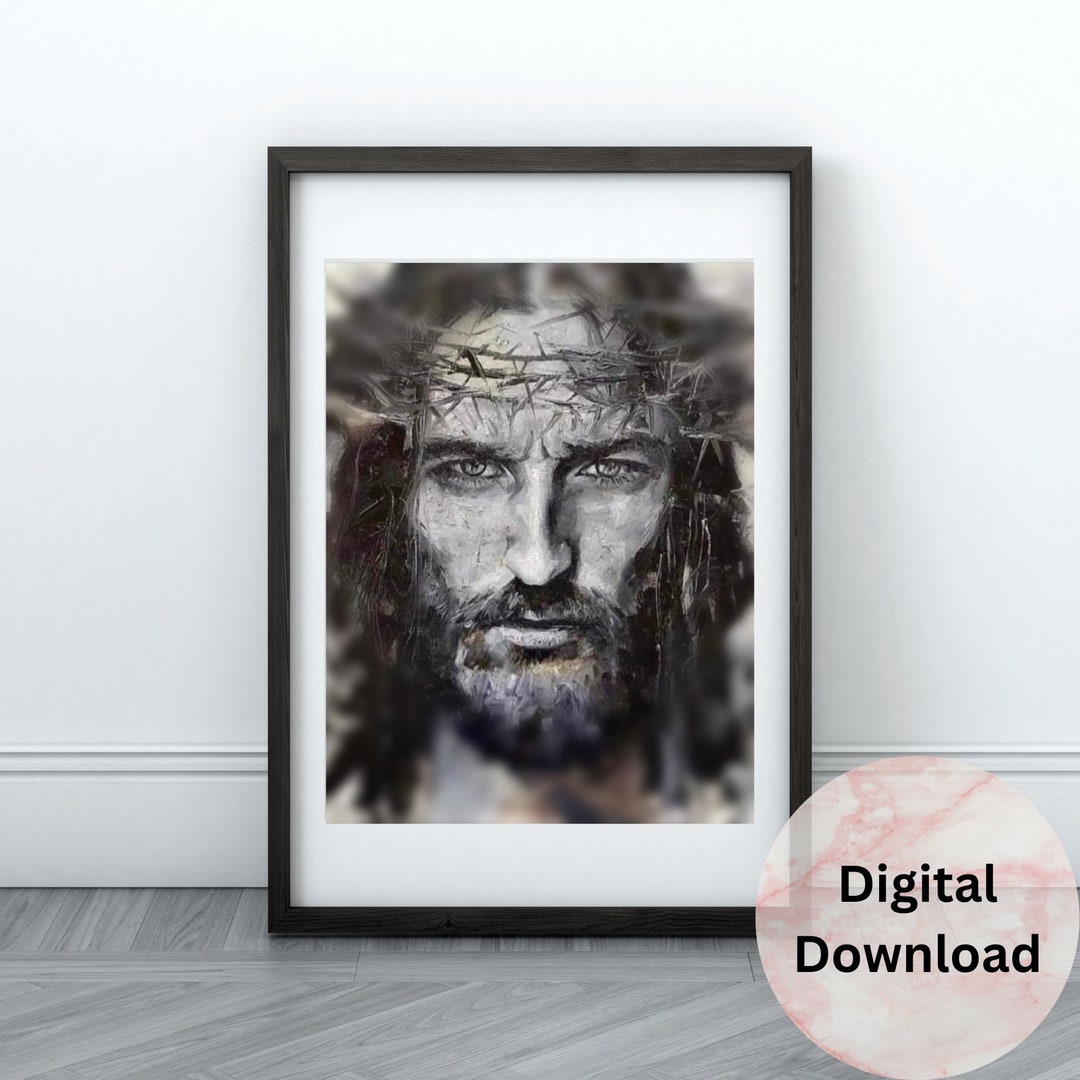 Jesus Portrait, Jesus Wall Art, Jesus Digital Download, Christ Crown of