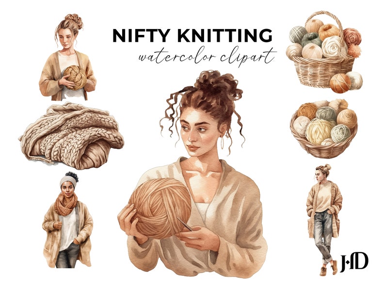 Watercolor Knitting Clipart PNG for Commercial Use, Crochet Clip Art